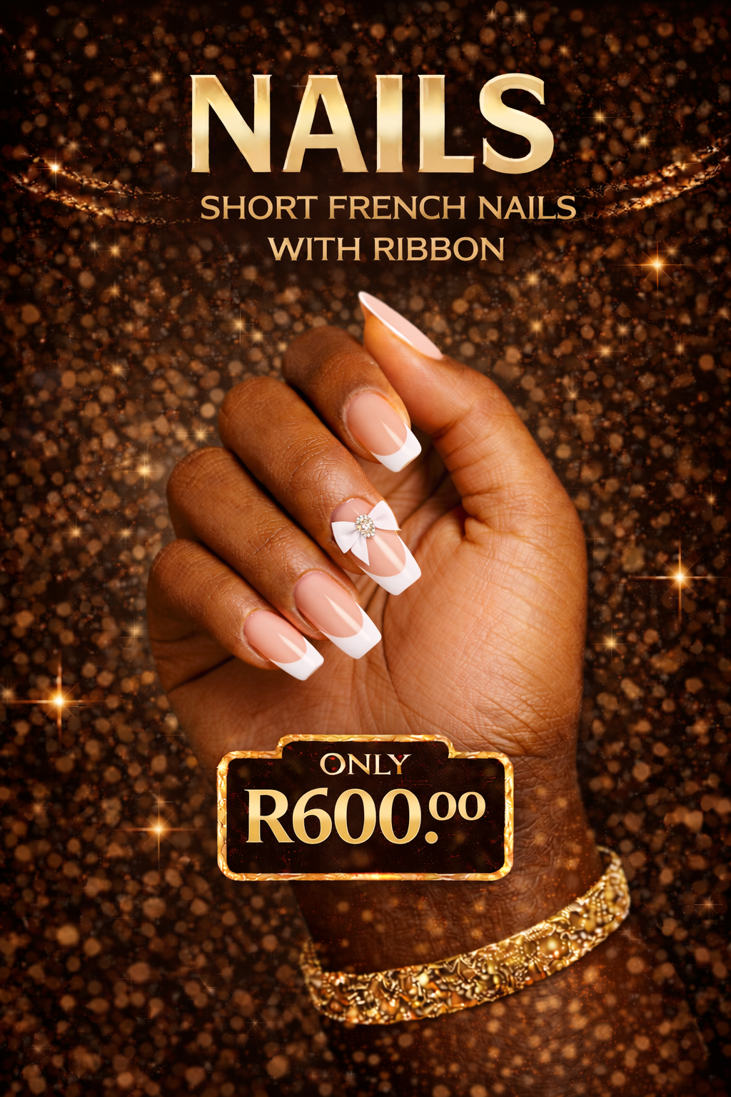 Short french nails with ribbon